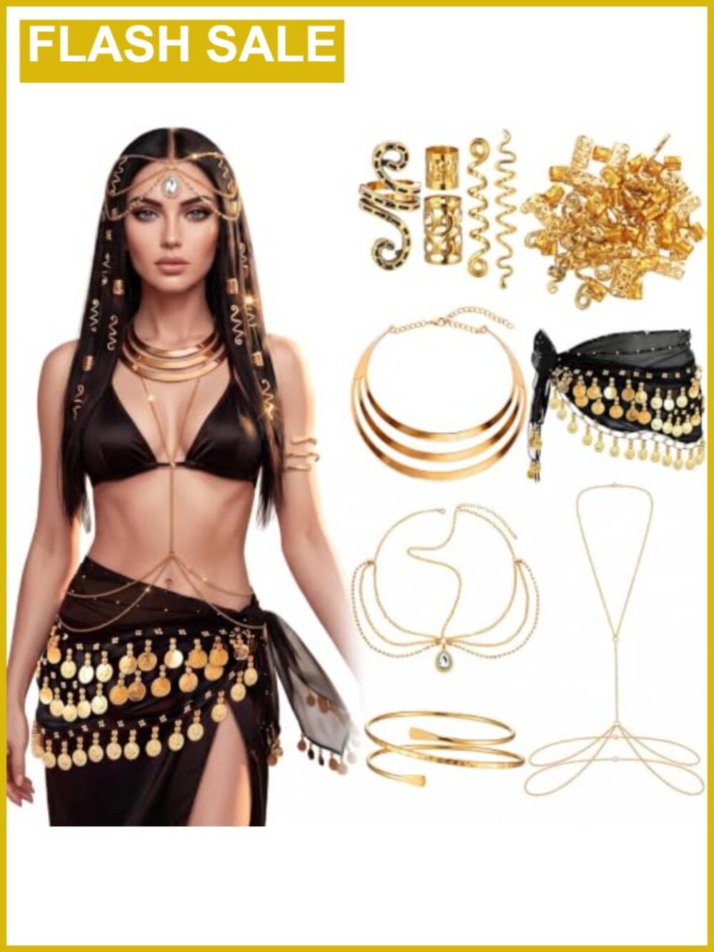 Egyptian Queen Cleopatra Costume Accessory Set 45 Pcs, Includes Headpiece,